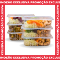Pote Retangular C/ Tampa Marmitinha Marmita Fit Freezer e Microoondas 250ML - 24 Unidades