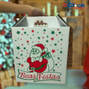 Caixa Papelão Cesta Transporte de Natal Branca Papai Noel Boas Festas