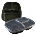 Embalagem Marmita 3 Divisórias Freezer Microondas 850ML Preta G331 - 100 Unidades