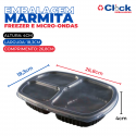 Embalagem Marmita 3 Divisórias Freezer Microondas 850ML Preta G331 - 100 Unidades