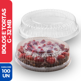 Embalagem p/ Bolos e Tortas Branca c/ Tampa Baixa - G32MB - 100 Unidades