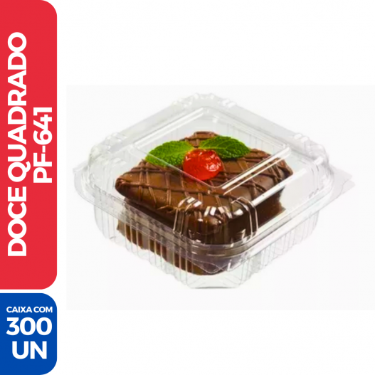 Embalagem Quadrado Doce Salgado 300ML Tampa Articulada PF641 - 300 Unidades