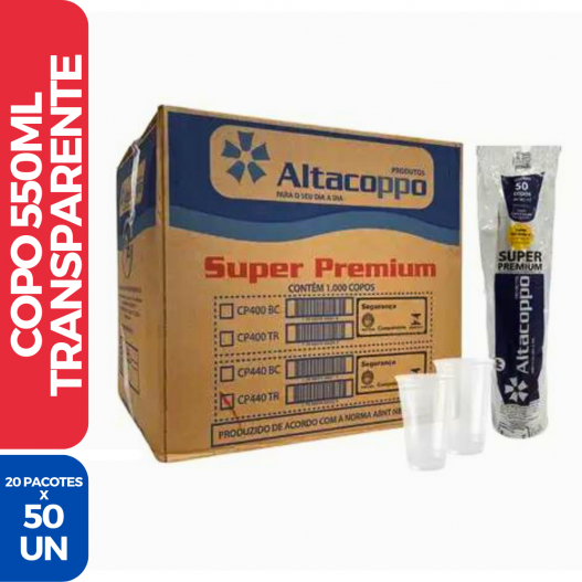 Copo Transparente Liso 550ML - 20 Pacotes C/ 50 Unidades