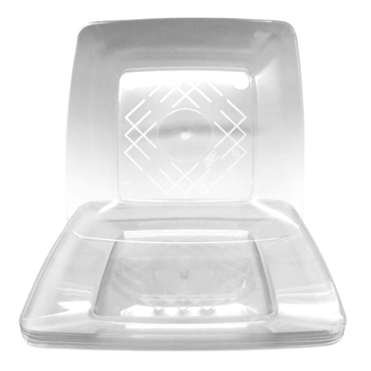Prato Acrílico Quadrado Refeição Resistente Cristal 22cm - 10 Unidades