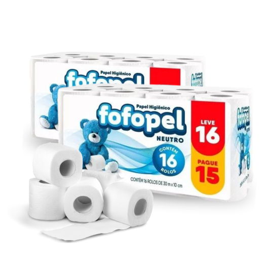 Rolo Papel Higiênico 30MTS Fofopel Folha Simples - 64 Unidades