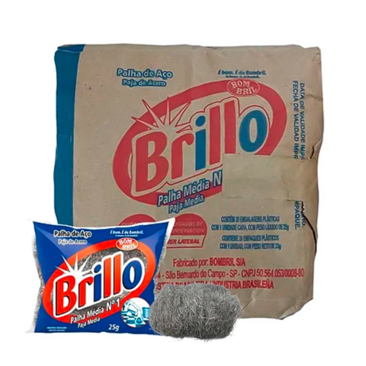 Esponja Lã de Aço Brillo Bombril 25g N°1 Média - 80 Unidades