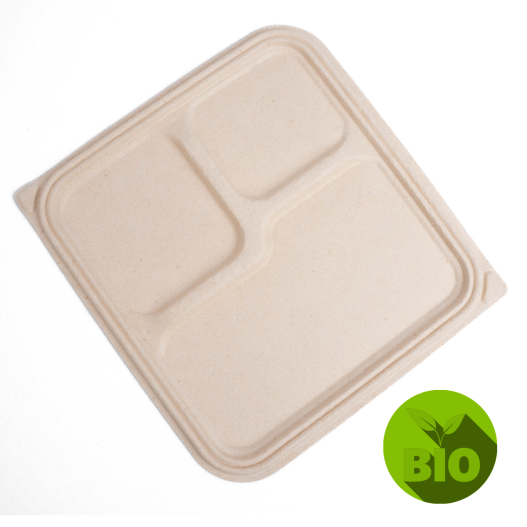 Tampa Hermética P/ Embalagem Marmita 850ML Gbox 3 Divisórias Palha Milho GrowPack - 25 Unidades