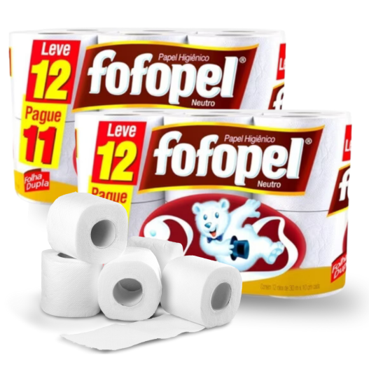 Rolo Papel Higiênico 30MTS Fofopel Folha Dupla - 72 Unidades