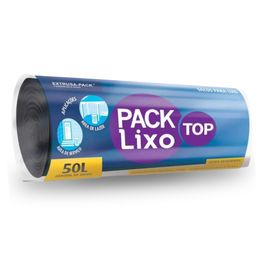 Rolo Saco Lixo Top Preto Picotado Resistente 50LTS 63x80 - 30 Sacos