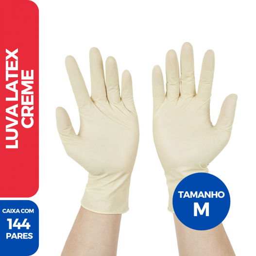 Luva Latex Descartável Multiuso Impermeável Econômica Creme ( M ) - 144 Pares