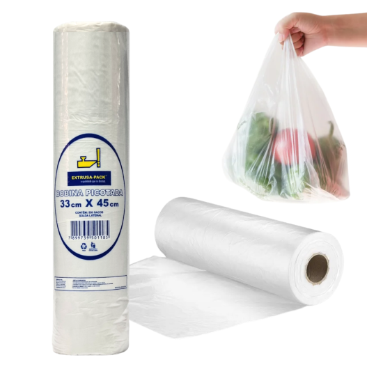 Rolo Bobina Plástica Picotada Sacos Alimentos Transparente B-SL 33x45 Extrusa-Pack - 3300 Unidades