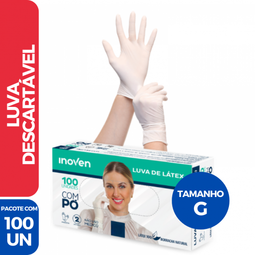 Luva Latex Descartável Procedimento Profissional C/ Pó Branca ( G ) - 100 Unidades