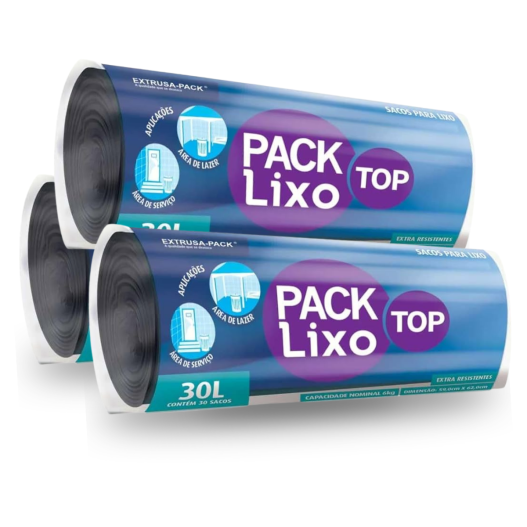 Rolo Saco Lixo Top Preto Picotado Resistente 30LTS 59x62 - 300 Sacos