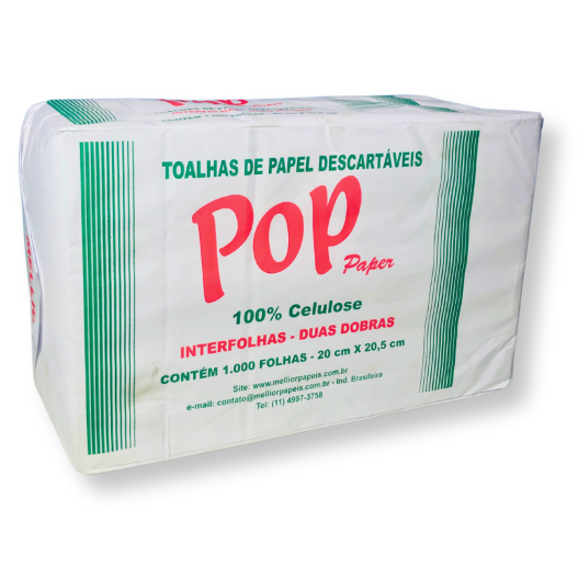 Papel Toalha Interfolha 20 X 20.5 Pop Paper P/ Mãos - 1000 Unidades