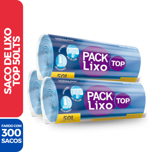 Rolo Saco Lixo Top Azul Picotado Resistente 50LTS 63x80 - 300 Sacos