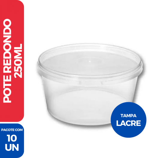 Pote Redondo Tampa C/ Lacre 250ML - 10 Unidades