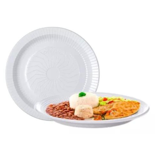 Prato Plástico Descartável 23cm Branco Raso - 250 Unidades