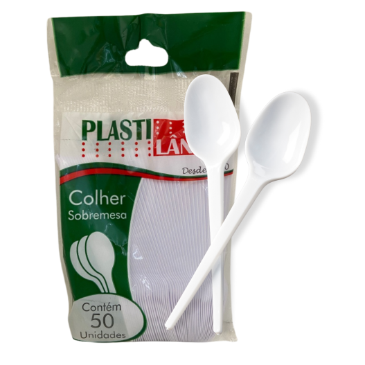 Colher Plástico Sobremesa Branca Descartável Sorvete Doce Bolo - 50 Unidades