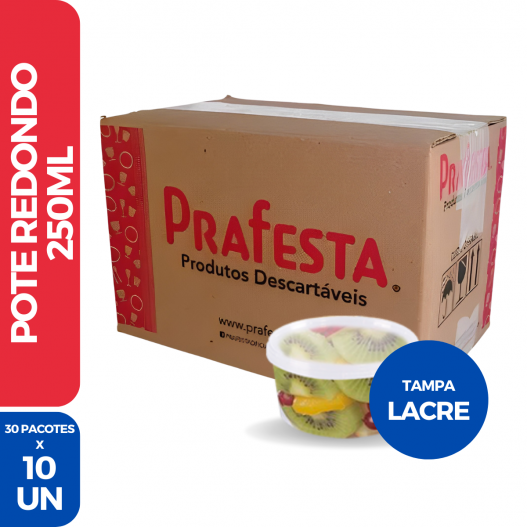 Pote Redondo Tampa C/ Lacre 250ML - 30 Pacotes de 10 Unidades