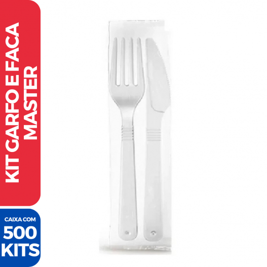 Kit Sachê Talher Garfo e Faca Master Refeição Branco - 500 Unidades