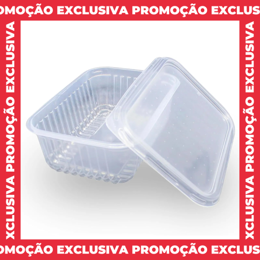 Pote Retangular C/ Tampa Marmitinha Marmita Fit Freezer e Microoondas 350ML - 24 Unidades