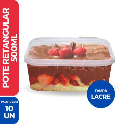 Pote Retangular Tampa C/ Lacre 500ML - 10 Unidades