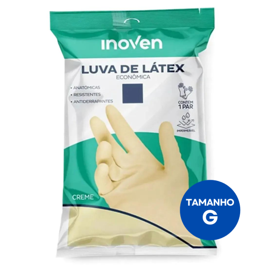 Luva Multiuso Limpeza Latex Economica Creme Inoven (G) - 1 Par