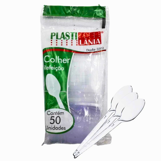 Colher Plástico Sobremesa Cristal Descartável Sorvete Doce Bolo - 50 Unidades