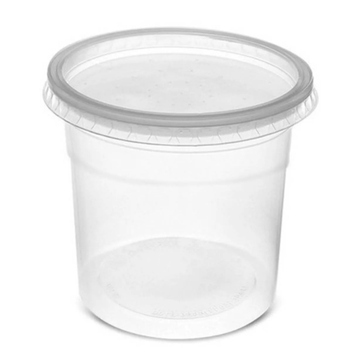 Kit Pote Redondo Sobretampa Descartável Transparente 380ML Rioplastic - 24 Unidades