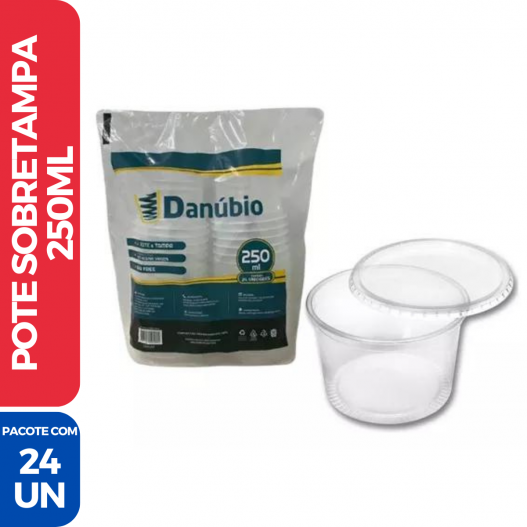 Pote Descartável Sobretampa Redondo Bolo Freezer Microondas 250ml - 24 Unidades