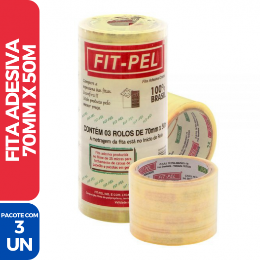 Fita Adesiva Cristal P/ Embalagem 70mm x 50mt - 3 Unidades