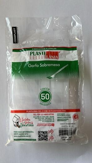 Garfo Sobremesa Descartável Cristal Transparente - 50 Unidades