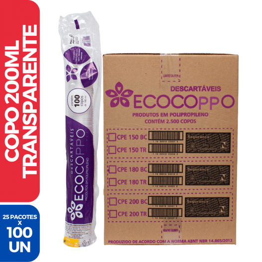 Copo PP Transparente 200ML - 25 Pacotes C/ 100 Unidades