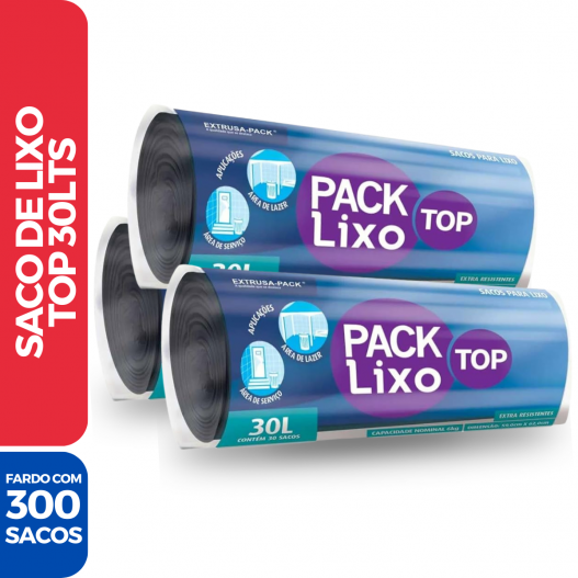 Rolo Saco Lixo Top Preto Picotado Resistente 30LTS 59x62 - 300 Sacos