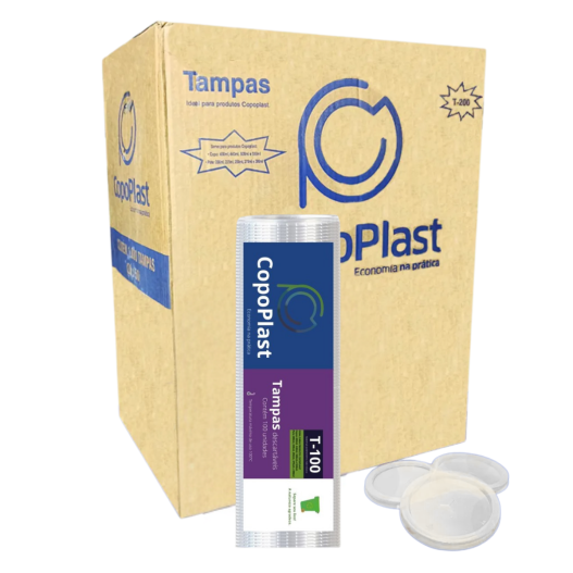 Tampa P/ Pote Descartável PS Transparente 100ML Copoplast - 100 Unidades