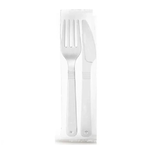 Kit Garfo e Faca Refeição Grande Reforçado Branco Elite - 250 Unidades