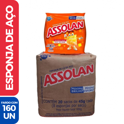 Esponja Lã de Aço Assolan Ypê 45g - 160 Unidades