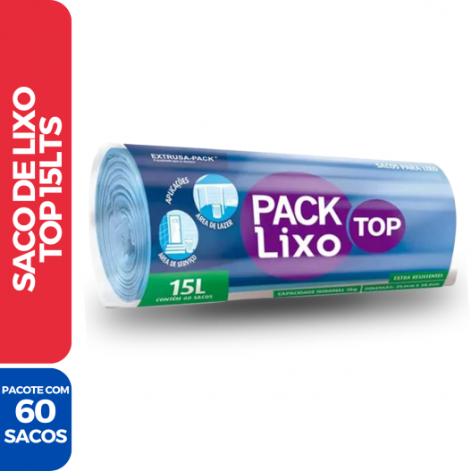 Rolo Saco Lixo Top Azul Picotado Resistente 15LTS 39x58 - 60 Sacos