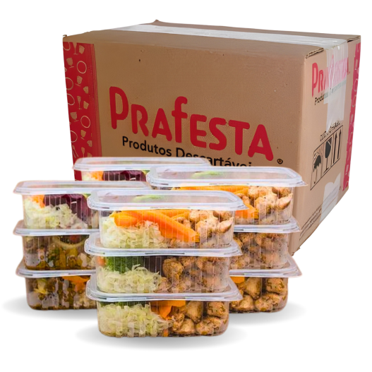 Pote Retangular C/ Tampa Marmitinha Marmita Fit Freezer e Microoondas 500ML - 144 Unidades