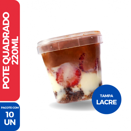 Pote Quadrado Bolo Lacre Tampa C/ Lacre 220Ml - 10 Unidades