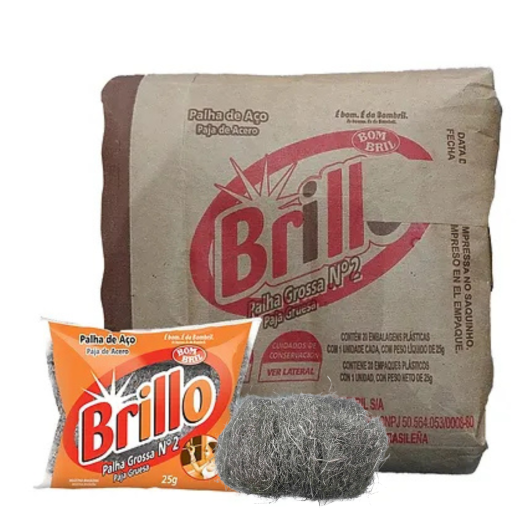 Esponja Lã de Aço Brillo Bombril 25g N°2 Grossa - 80 Unidades