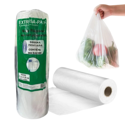 Rolo Bobina Plástica Picotada Sacos Alimentos Transparente B-SL 23x35 Extrusa-Pack - 5400 Unidades