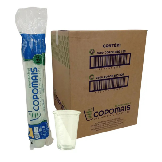 Copo Plástico Descartável 180ml Biodegradavel Verde Transparente Copomais - 2500 Unidades
