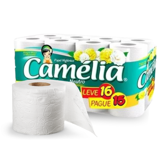 Rolo Papel Higiênico 30MTS Camélia Folha SIMPLES - 16 Unidades