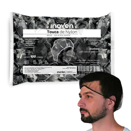 Touca Rede Nylon Capilar Redinha Protetora Higiênica Preta - 100 Unidades