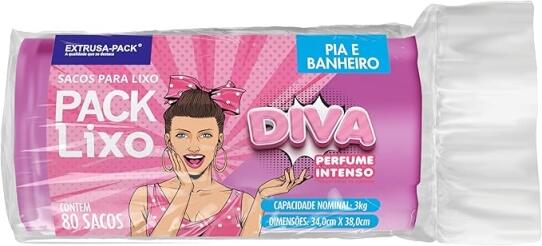SACO DE LIXO ROSA DIVA PIA E BANHEIRO - ROLO COM 80 UNIDADES (34 X 38CM)
