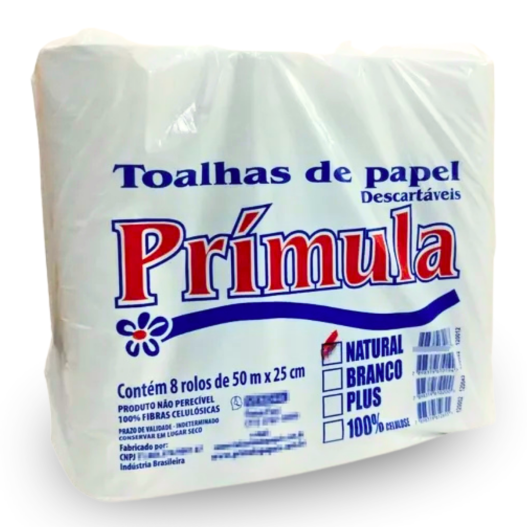 Bobina Papel Toalha Creme Prímula 25x50MTS - 8 Unidades