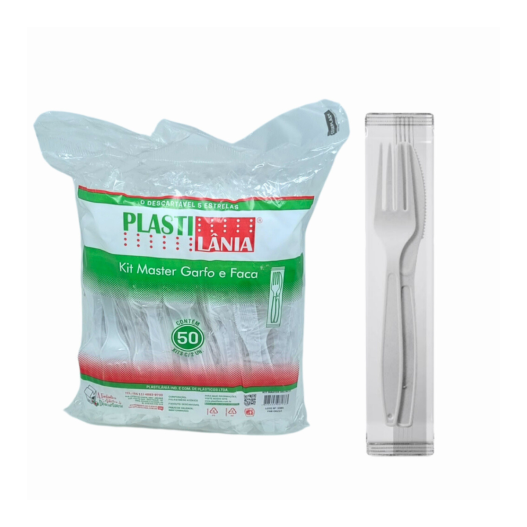 Kit Sachê Talher Garfo e Faca Master Refeição Branco - 50 Unidades
