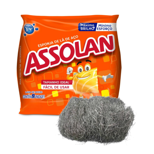 Esponja Lã de Aço Assolan Ypê 45g - 8 Unidades