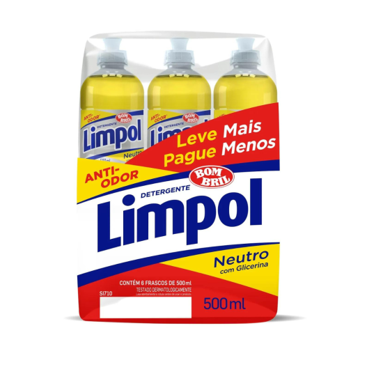 Detergente Líquido Limpol Neutro Bombril Frasco 500ML - 6 Unidades
